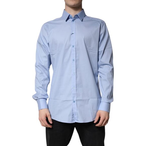 Dolce & Gabbana Light Blue Cotton GOLD Dress Formal Men's Shirt